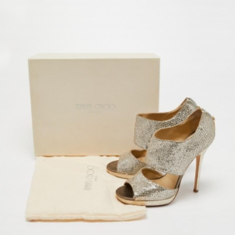 Jimmy Choo Metallic Silver Glitter Private Platform Sandals Size 37 For Sale 4