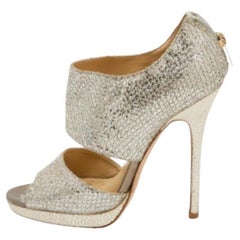 Jimmy Choo Metallic Silver Glitter Private Platform Sandals Size 37