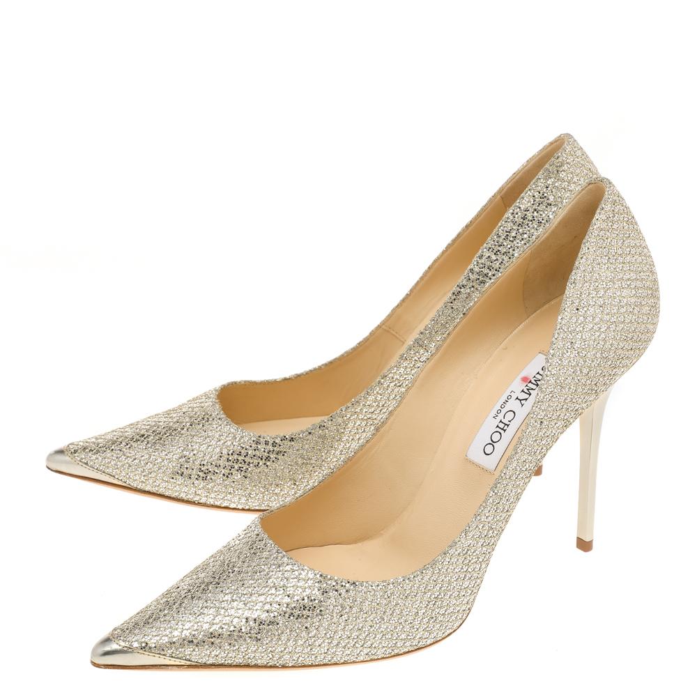 Jimmy Choo Metallic Silver/Gold Glitter And Lurex Abel Pointed Toe Pumps Size 42 3
