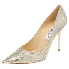 Jimmy Choo Metallic Silver/Gold Glitter And Lurex Abel Pointed Toe Pumps Size 42