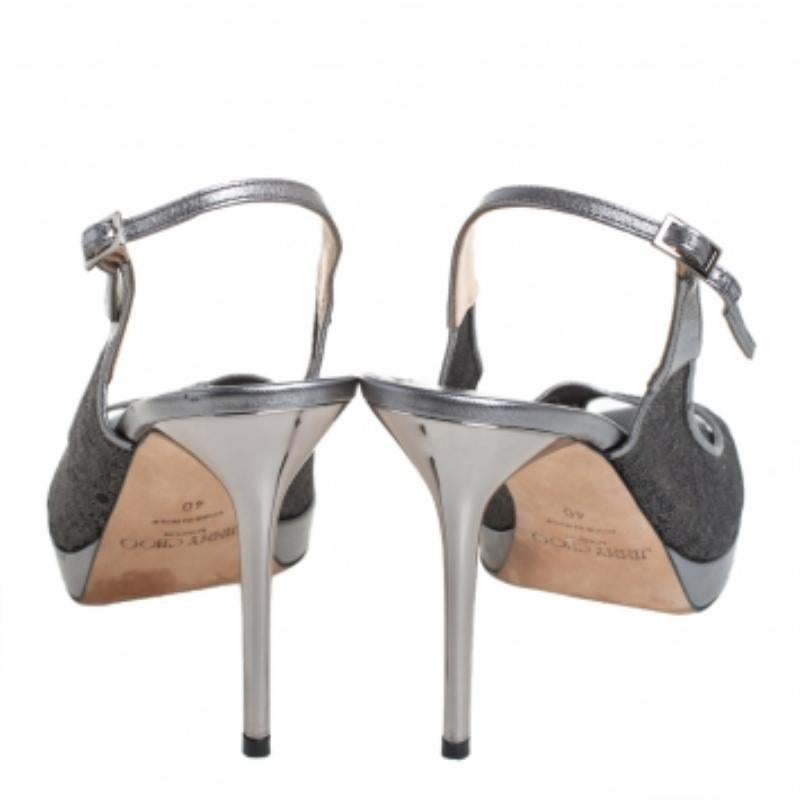 Jimmy Choo Metallic Silver Lace And Leather Nova Sandals Size 40 For Sale 1