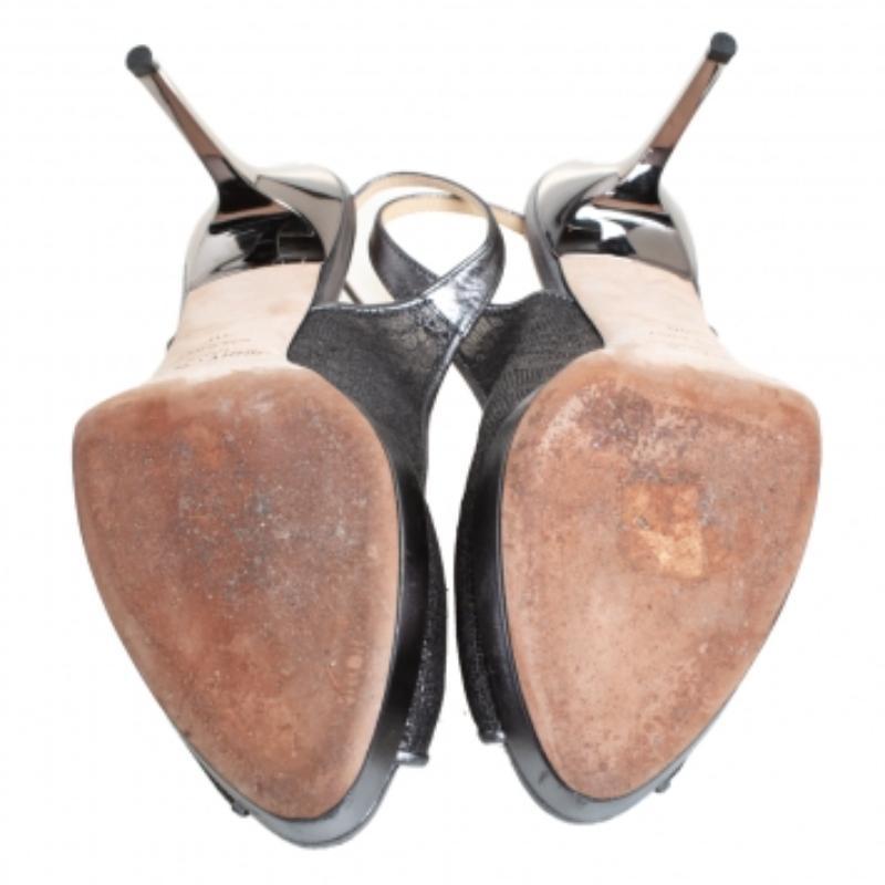 Jimmy Choo Metallic Silver Lace And Leather Nova Sandals Size 40 For Sale 3