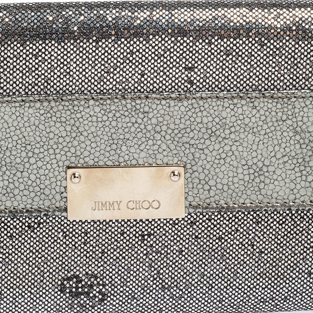 Jimmy Choo Metallic Silver Leather and Glitter Reese Clutch 8
