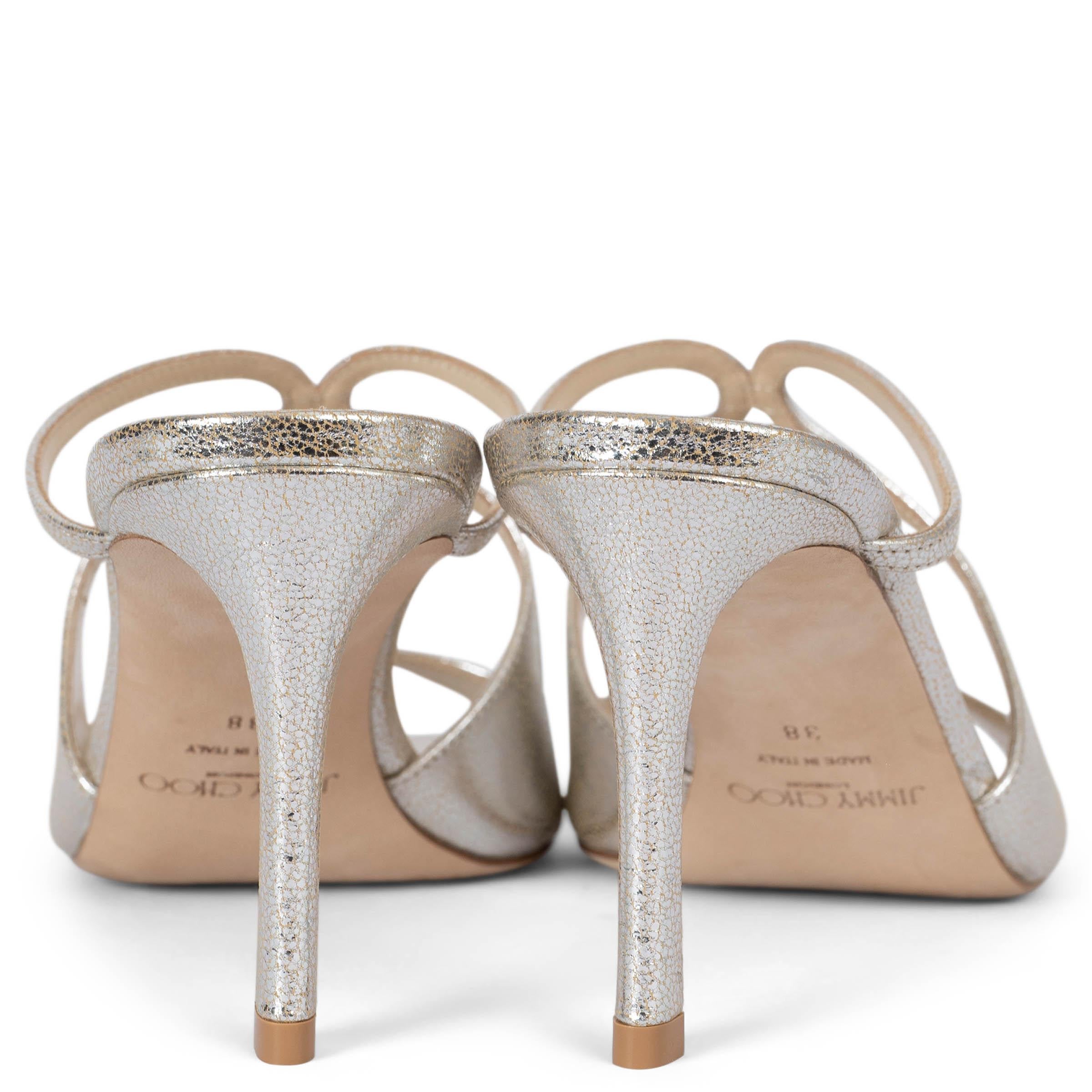 Women's JIMMY CHOO metallic silver leather ANISE MULES 75 Sandals Shoes 38