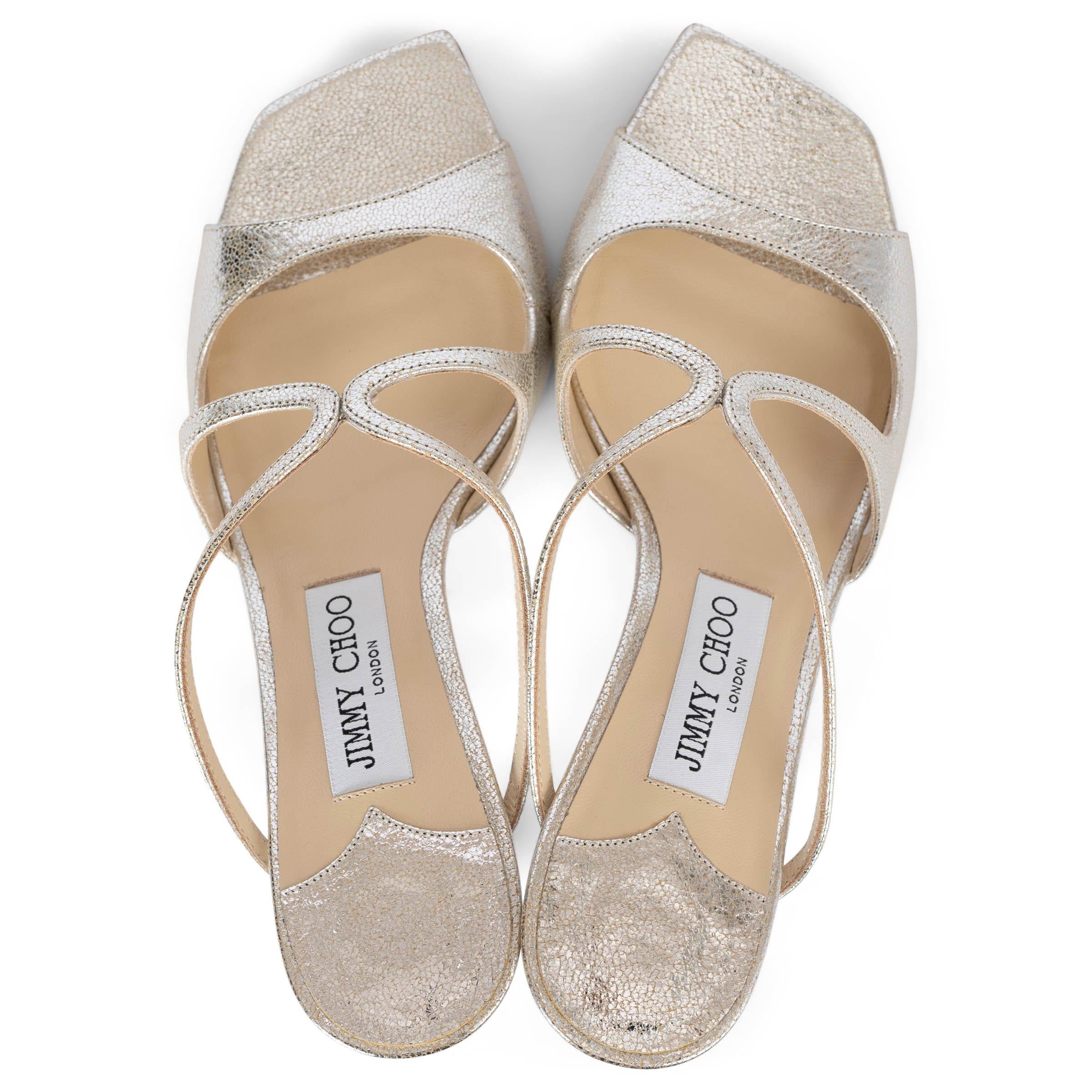 JIMMY CHOO metallic silver leather ANISE MULES 75 Sandals Shoes 38 1