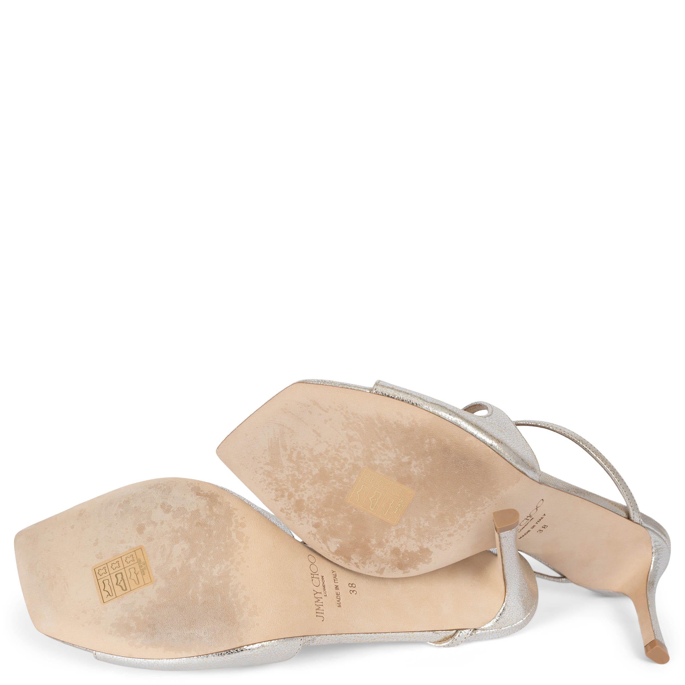 JIMMY CHOO metallic silver leather ANISE MULES 75 Sandals Shoes 38 3