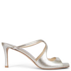 JIMMY CHOO metallic silver leather ANISE MULES 75 Sandals Shoes 38