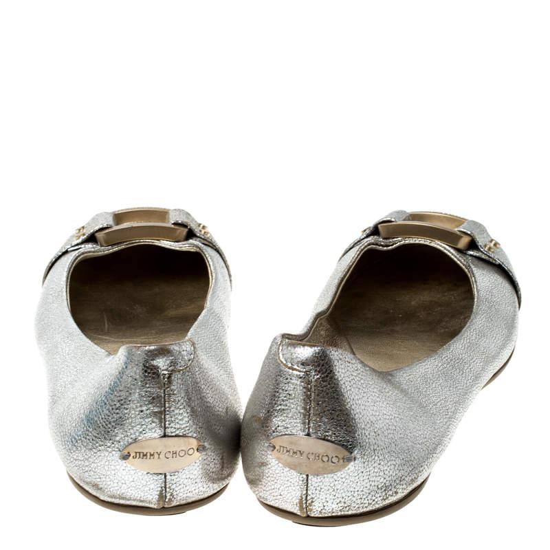 Donna Jimmy Choo Ballerine in pelle argento metallizzato misura 38,5 in vendita