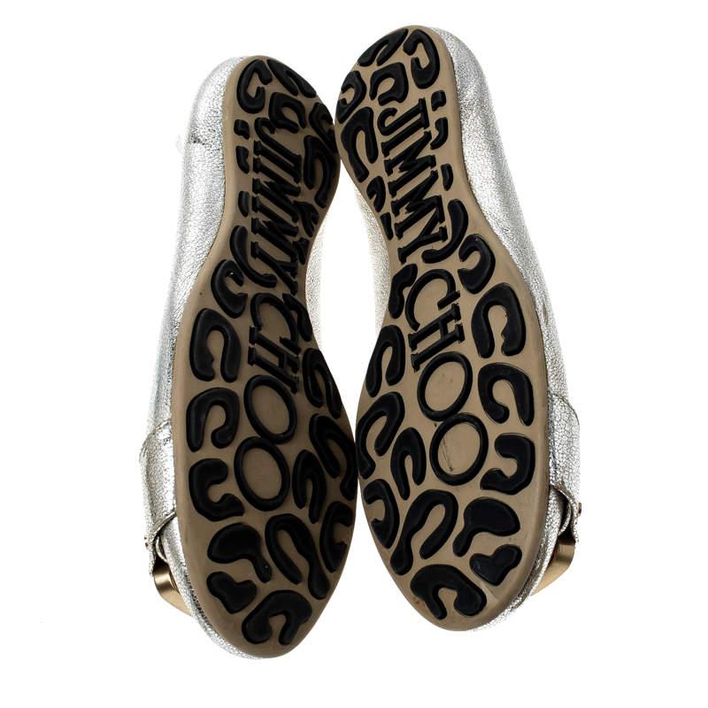 Jimmy Choo Ballerine in pelle argento metallizzato misura 38,5 in vendita 1