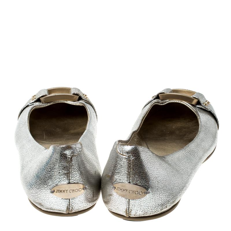 Jimmy Choo Metallic Silver Leather Ballet Flats Size 38.5 2
