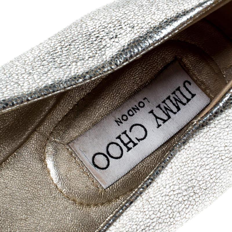 Jimmy Choo Ballerine in pelle argento metallizzato misura 38,5 in vendita 2