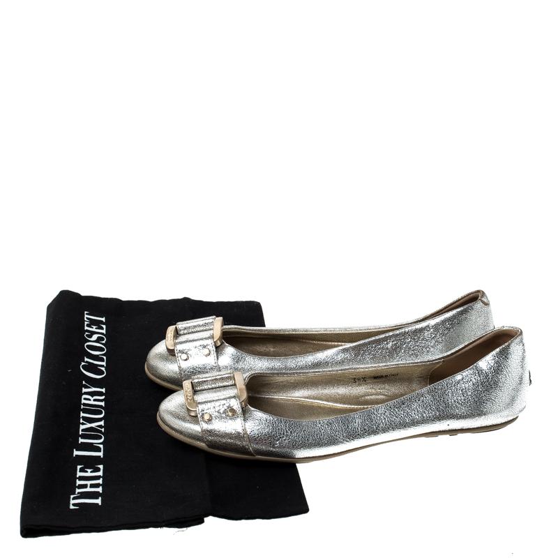 Jimmy Choo Metallic Silver Leather Ballet Flats Size 38.5 4
