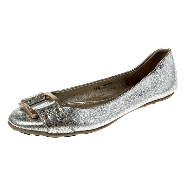 Jimmy Choo Metallic Silver Leather Ballet Flats Size 38.5