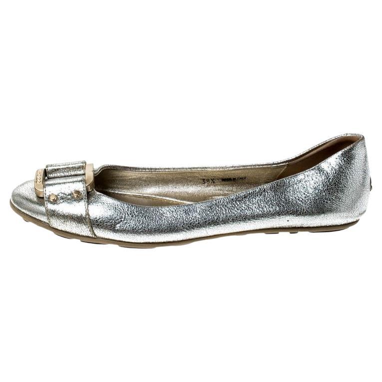Jimmy Choo Metallic Silver Leather Ballet Flats Size 38.5
