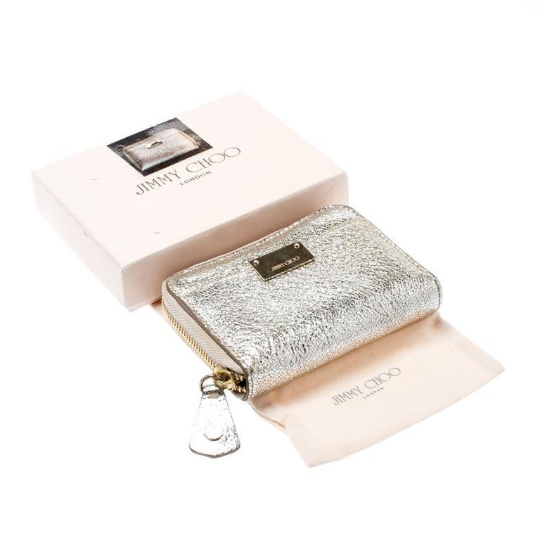 Jimmy Choo Metallic Silver Leather Compact Wallet For Sale at 1stDibs