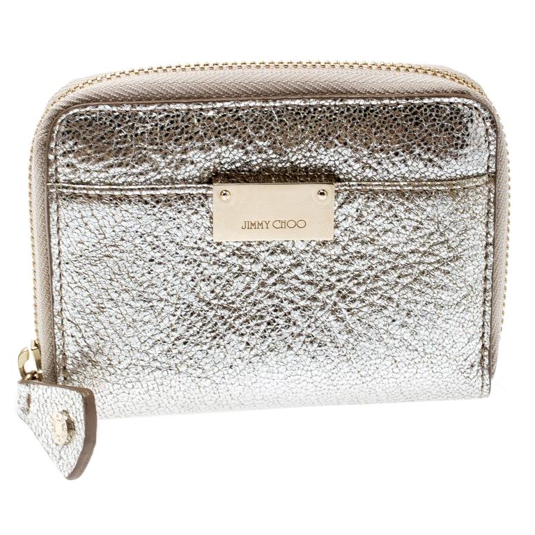 Jimmy Choo Metallic Silver Leather Compact Wallet For Sale at 1stDibs