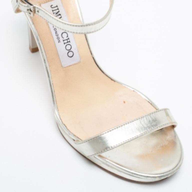 Women's Jimmy Choo Metallic Silver Leather Minny Ankle Strap Sandals Size 37 For Sale