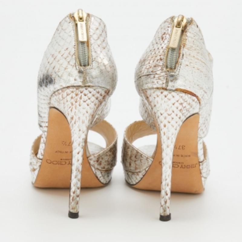 Jimmy Choo Bombas plateadas de piel de pitón con puntera abierta talla 37.5 en venta 1