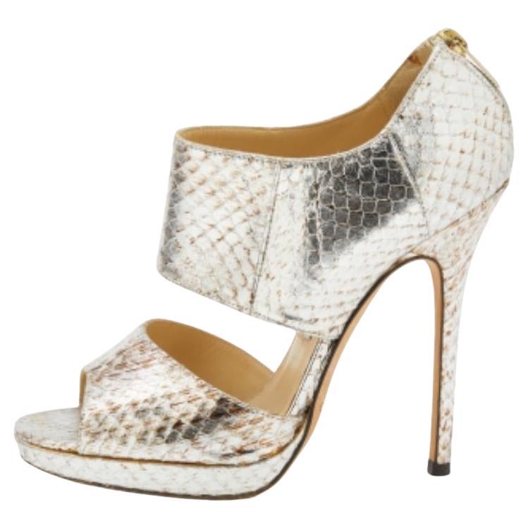 Jimmy Choo Metallic Silver Python Leather Private Open Toe Pumps Size 37.5
