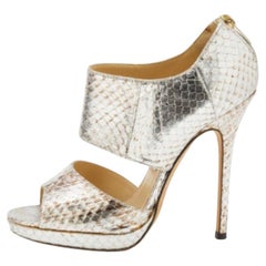 Jimmy Choo Metallic Silver Python Leather Private Open Toe Pumps Size 37.5