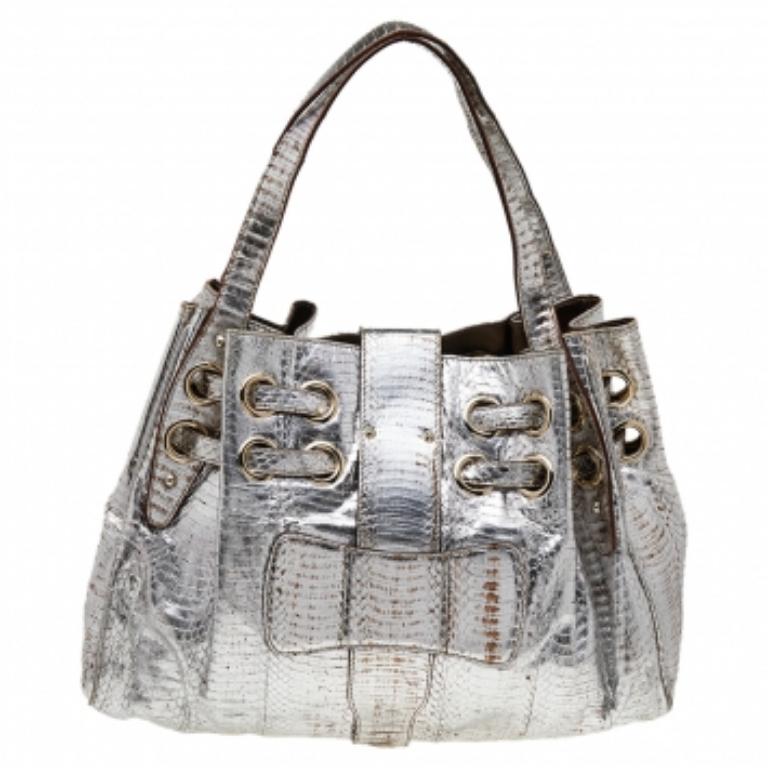 Jimmy Choo Tote Riki in argento metallizzato e serpente d'acqua 2