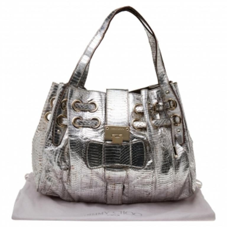 Jimmy Choo Tote Riki in argento metallizzato e serpente d'acqua 3