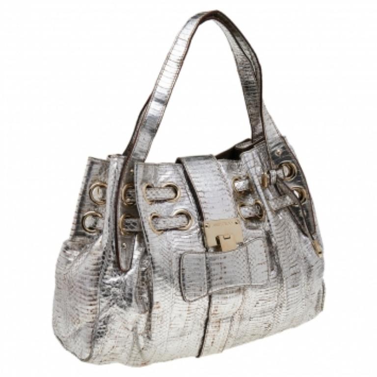 Jimmy Choo Tote Riki in argento metallizzato e serpente d'acqua 4