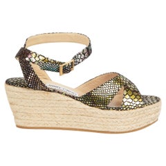 Jimmy Choo Metallic Snake Embossed Wedge Sandals Size IT 38