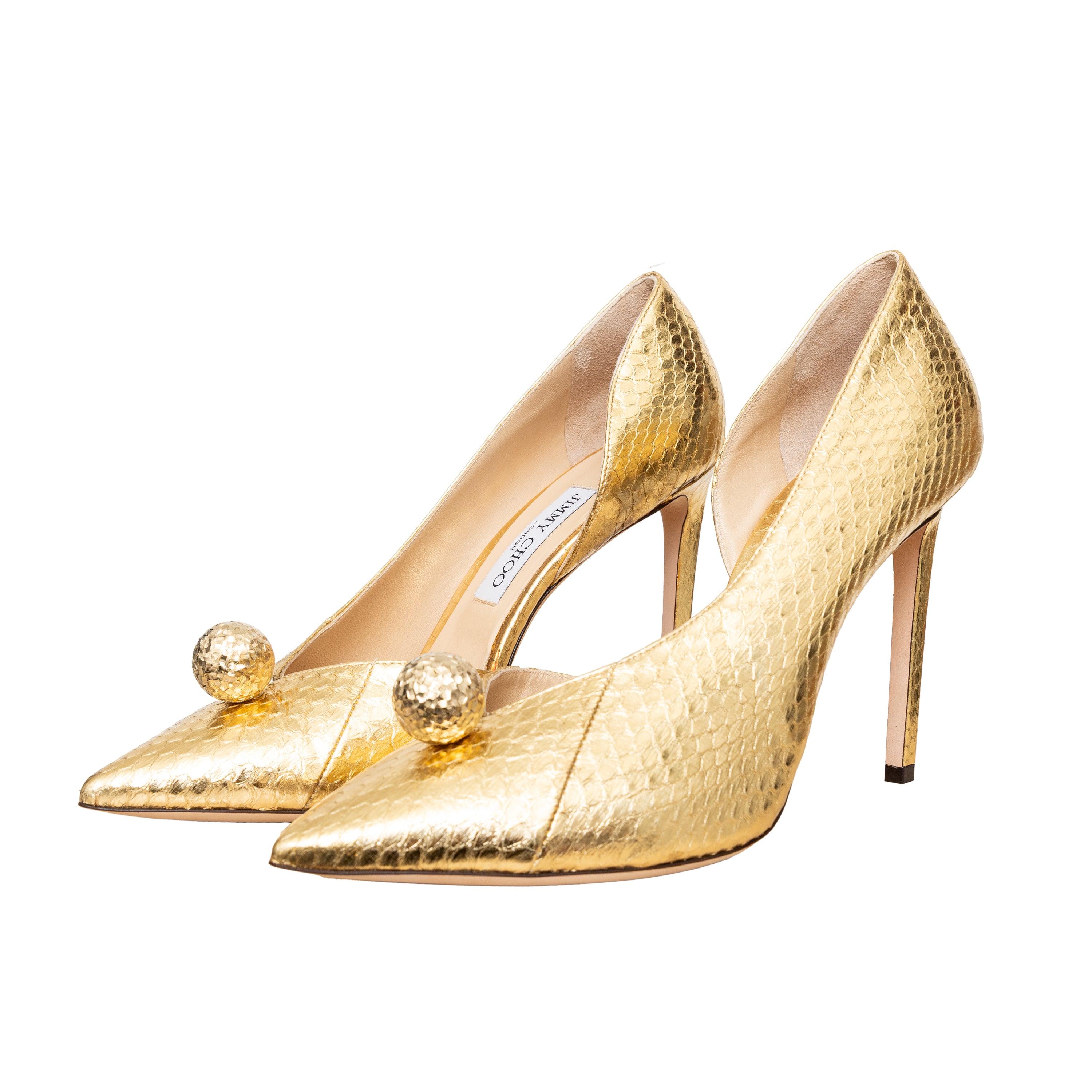 Escarpins orb en peau de serpent métallisée Jimmy Choo, années 10 Excellent état - En vente à Milano, IT