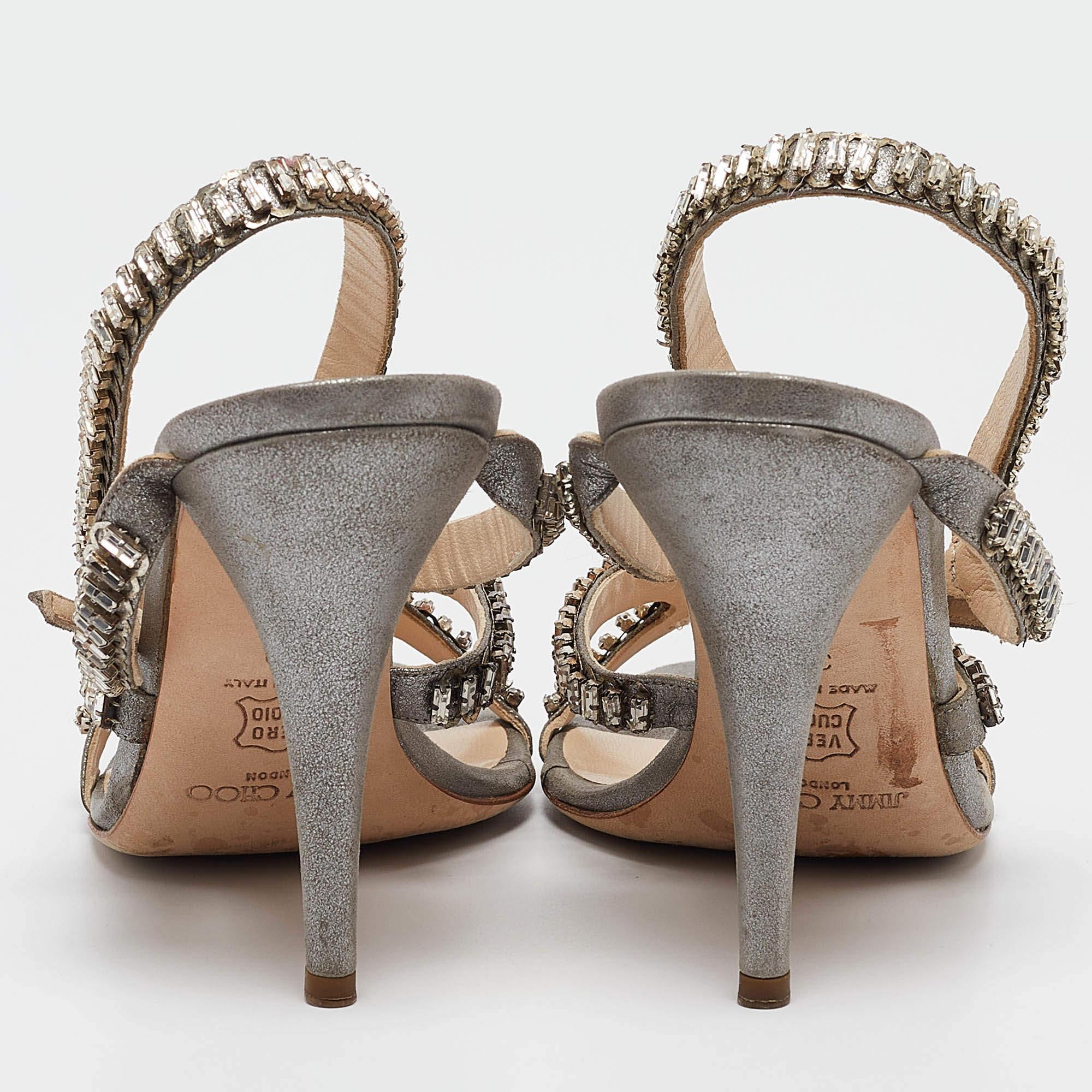 Jimmy Choo - Sandales ange en daim texturé métallisé ornées de cristaux, taille 39 Pour femmes en vente