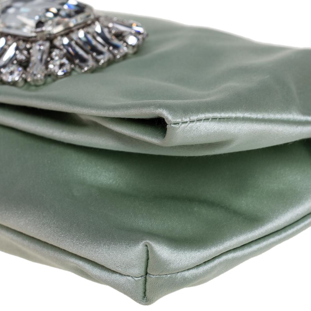 Women's Jimmy Choo Mint Green Satin Titania Crystal Embellished Clutch