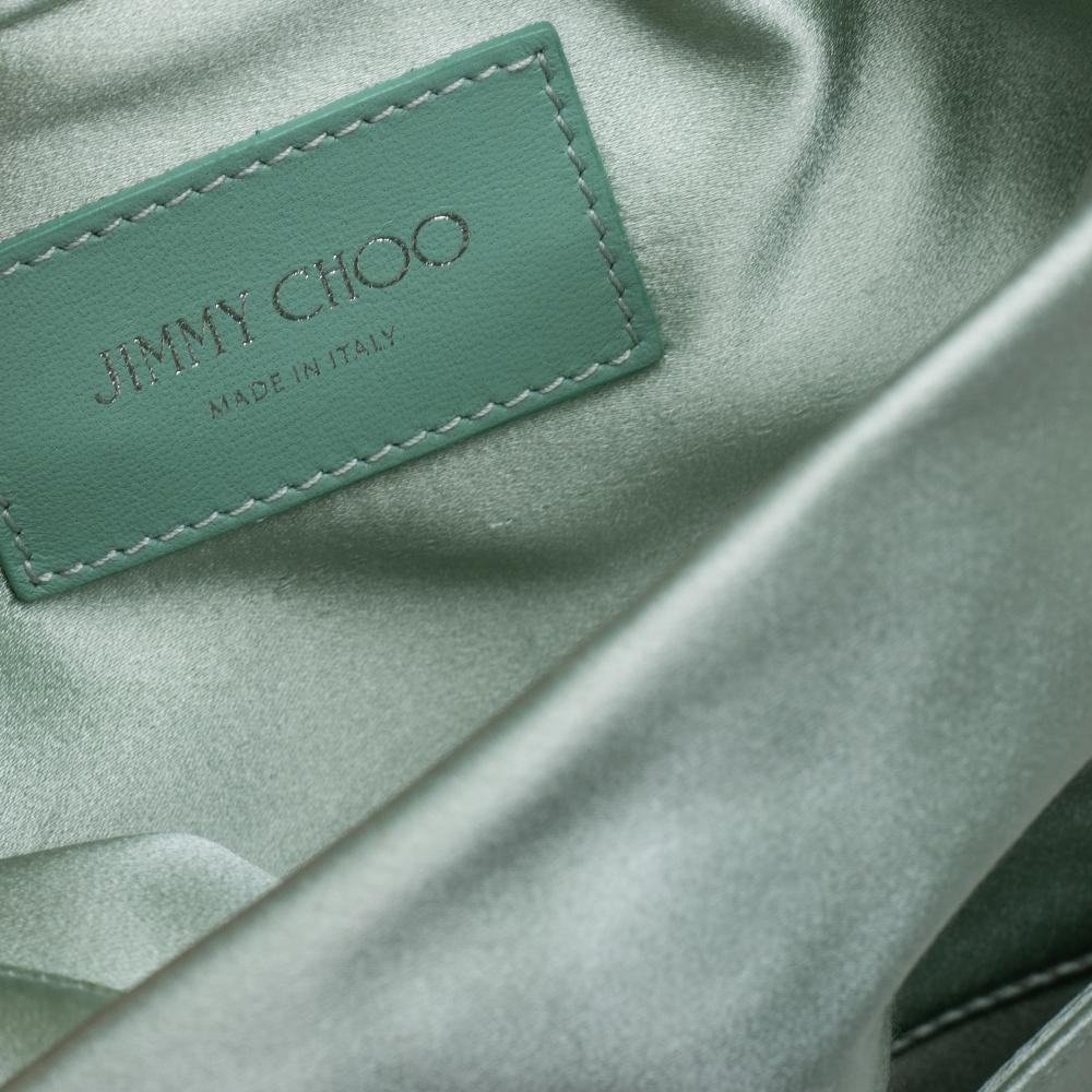 Jimmy Choo Mint Green Satin Titania Crystal Embellished Clutch 1