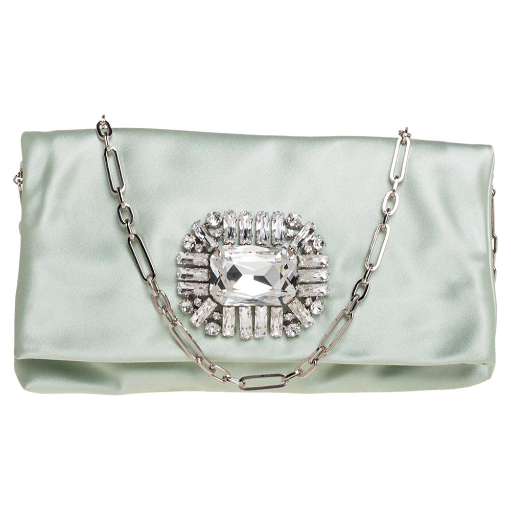 Jimmy Choo Mint Green Satin Titania Crystal Embellished Clutch