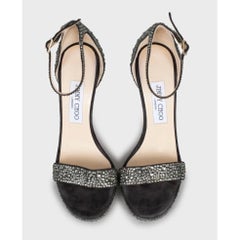 Jimmy Choo Misty 120 Black Suede Glitter Sandals Sz.38