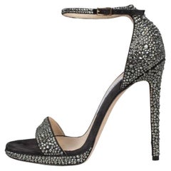 Jimmy Choo Misty 120 Black Suede Glitter Sandals Sz.38