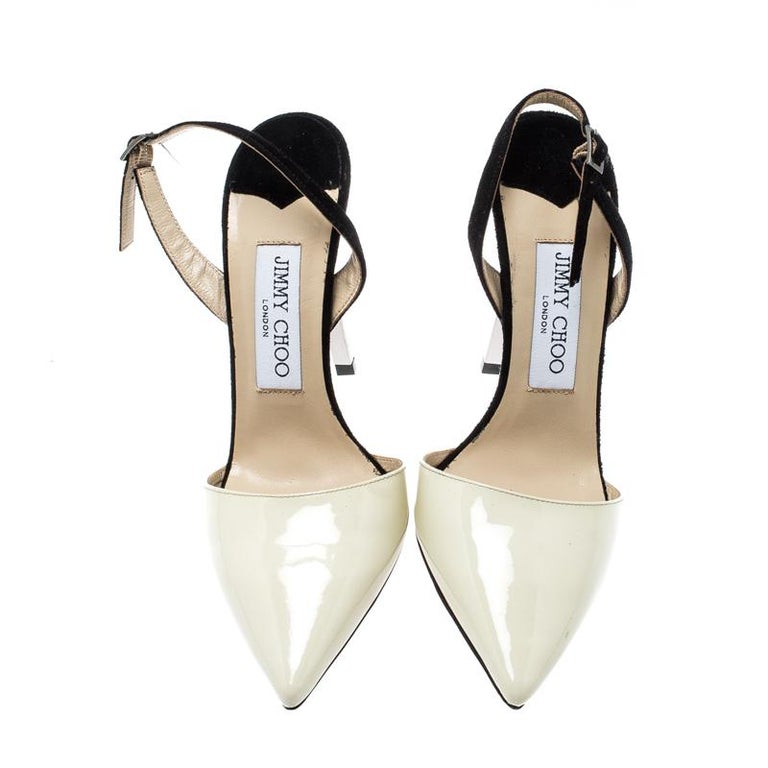 Jimmy Choo Monochrome Patent Leather And Suede Ankle Strap Sandals Size ...