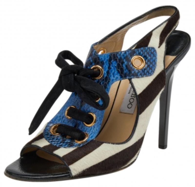 Jimmy Choo - Sandales à lacets multicolores en cuir de veau et python, taille 40 2