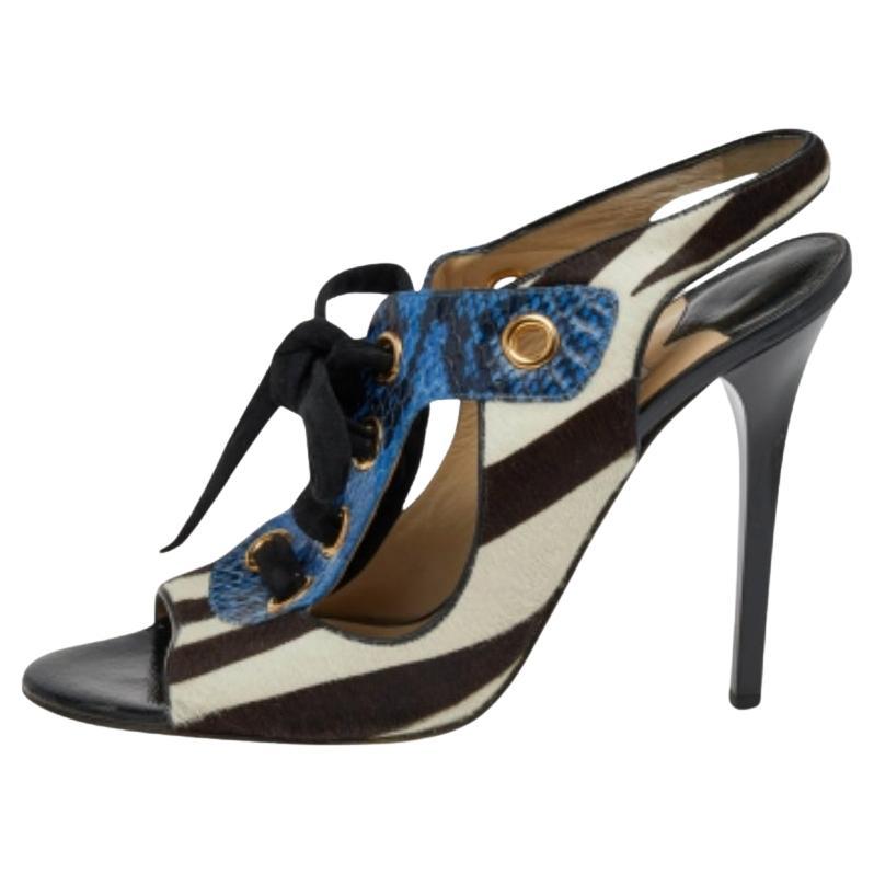Jimmy Choo Mehrfarbige Schnürsandalen aus Kalbshaar und Pythonleder Größe 40