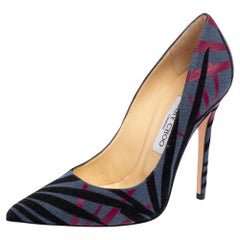 Jimmy Choo Multicolor Canvas Abel Pointed Toe Pumps Size 37.5