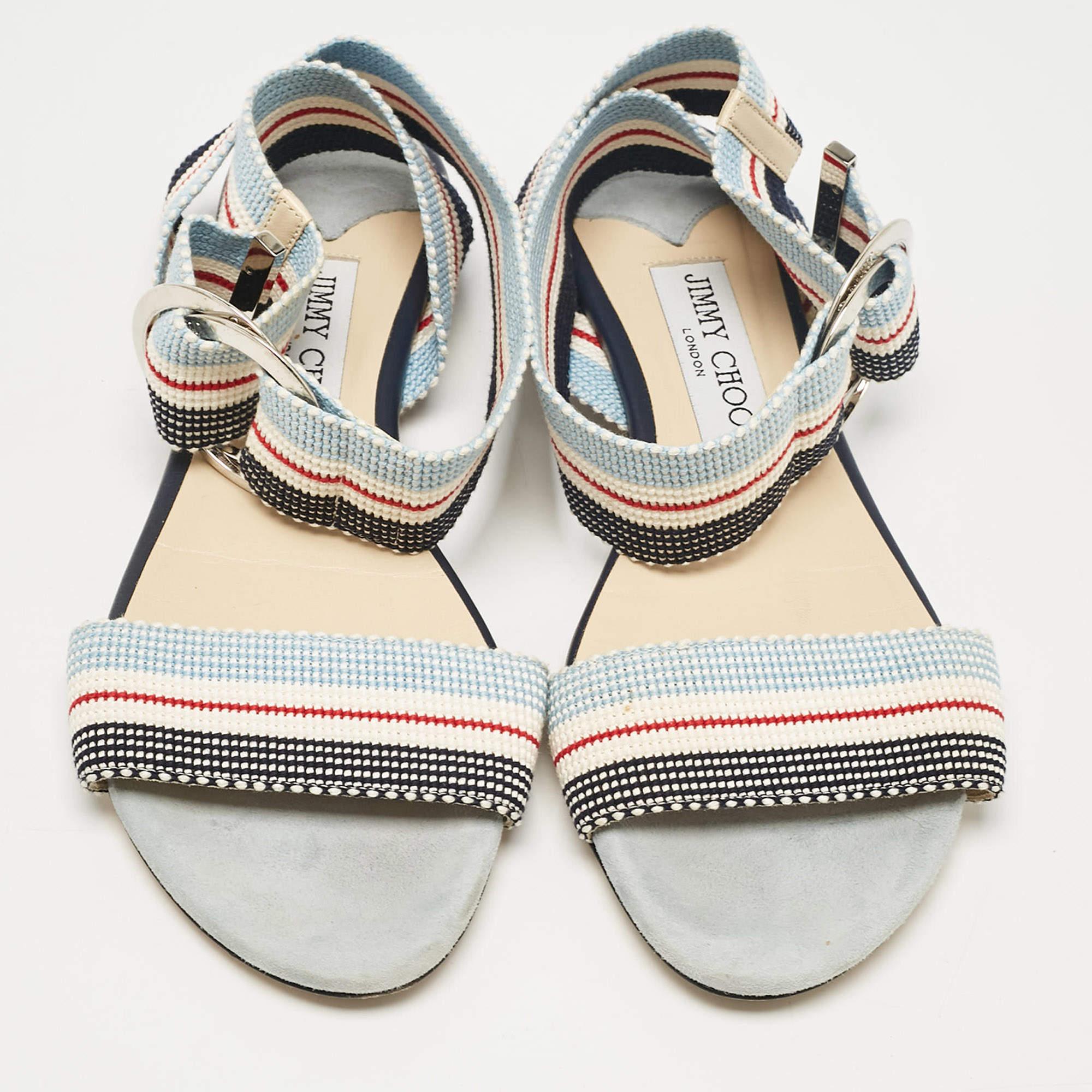 Gris Jimmy Choo - Sandales à lanières à la cheville en toile multicolore, taille 37 en vente