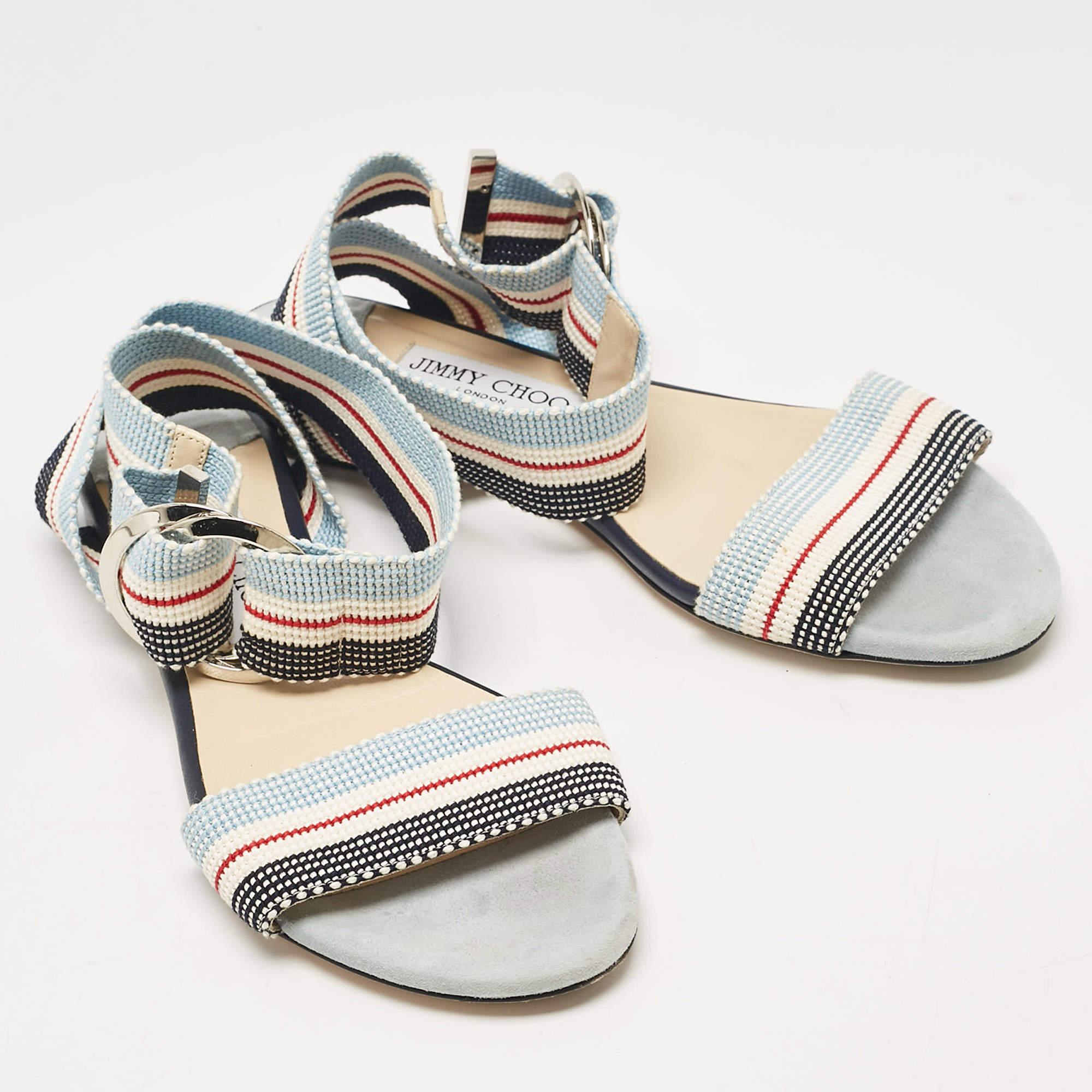 Jimmy Choo - Sandales à lanières à la cheville en toile multicolore, taille 37 Bon état - En vente à Dubai, Al Qouz 2