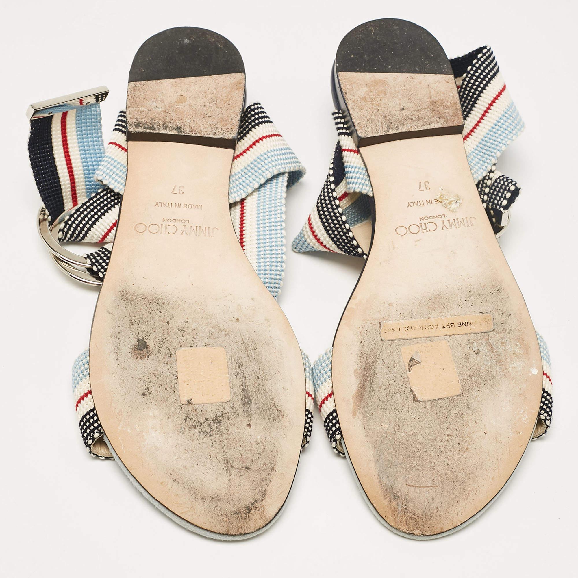Jimmy Choo - Sandales à lanières à la cheville en toile multicolore, taille 37 en vente 1