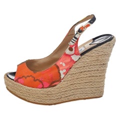 Jimmy Choo Multicolor Canvas Espadrille Wedge Slingback Sandals Size 37