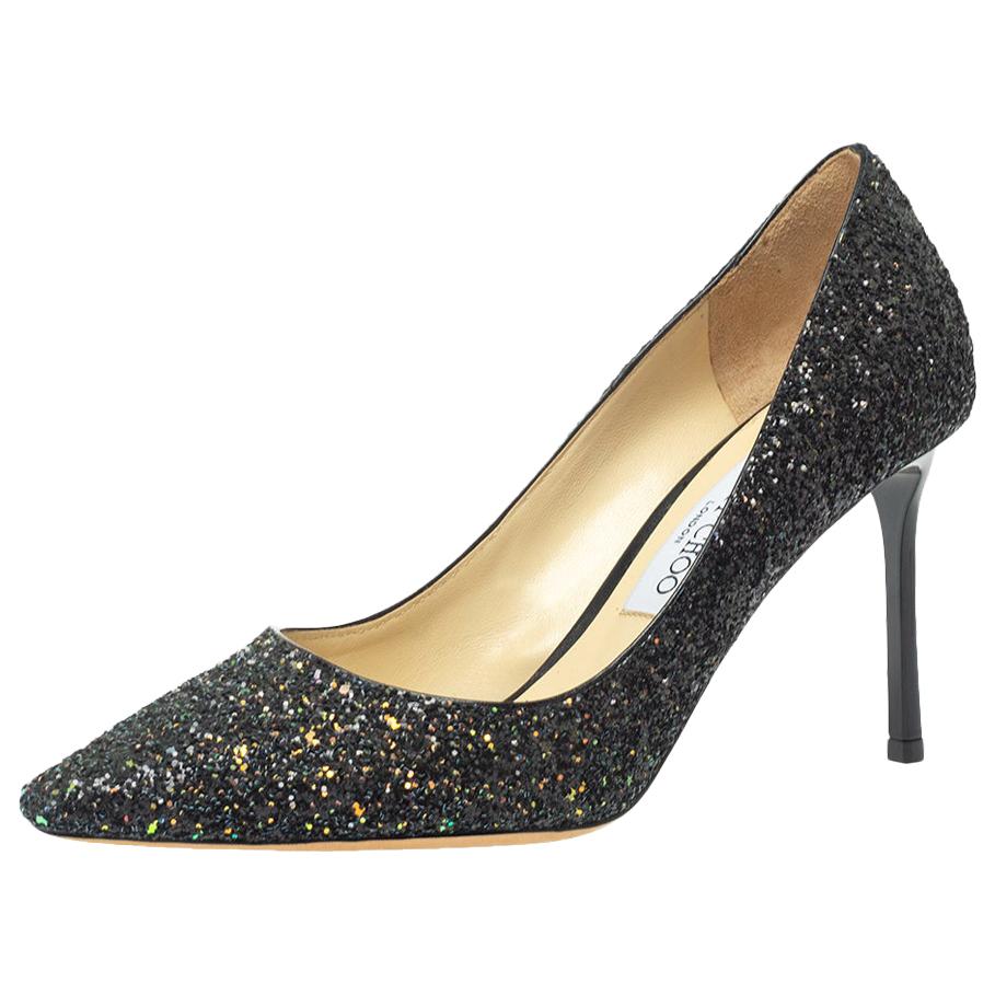 glitter pointed toe heels