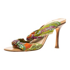 Jimmy Choo Multicolor Fabric Knot Slide Sandals Size 37
