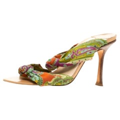 Jimmy Choo Multicolor Fabric Knot Slide Sandals Size 37