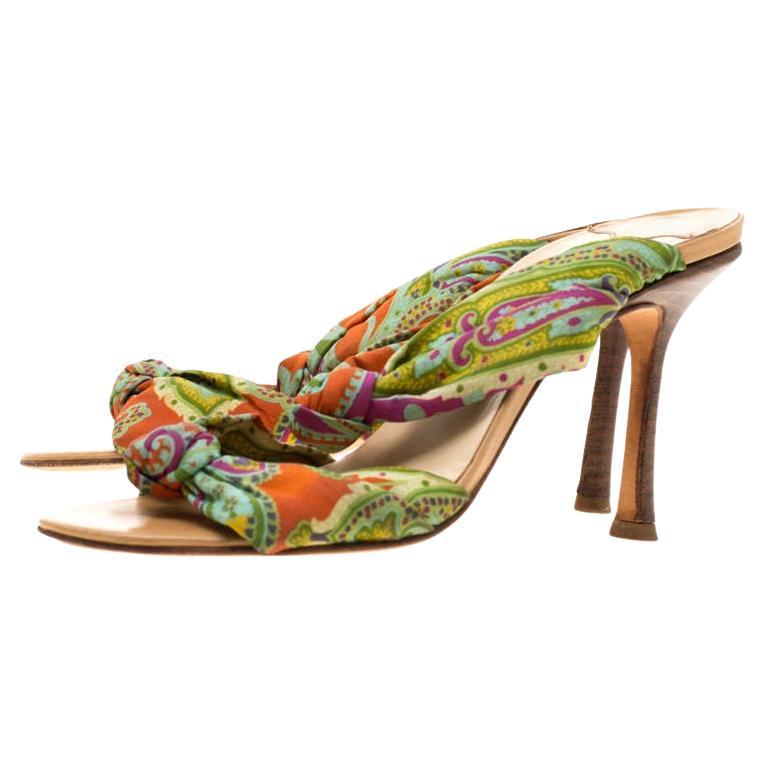 Jimmy Choo Multicolor Fabric Knot Slide Sandals Size 37 For Sale