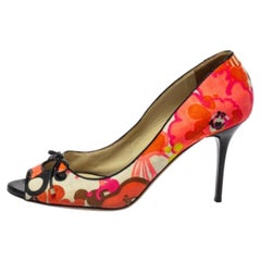 Jimmy Choo Multicolor Floral Print Canvas Bow Peep Toe Pumps Size 40