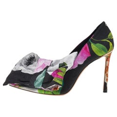 Jimmy Choo Multicolor Flower Printed Satin Mary Bow Pointed Toe Pumps Size 38