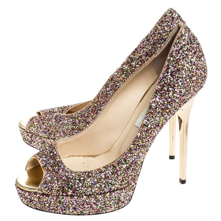 Jimmy Choo Multicolor Glitter Crown Toe Pumps Size 38 For Sale at 1stDibs
